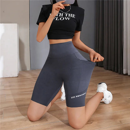 Summer New Women'S Cycling Stretch Letter High Waist Shorts For Women Biker Shorts Slim Knee-Length Bottoms Yogaes Leggings