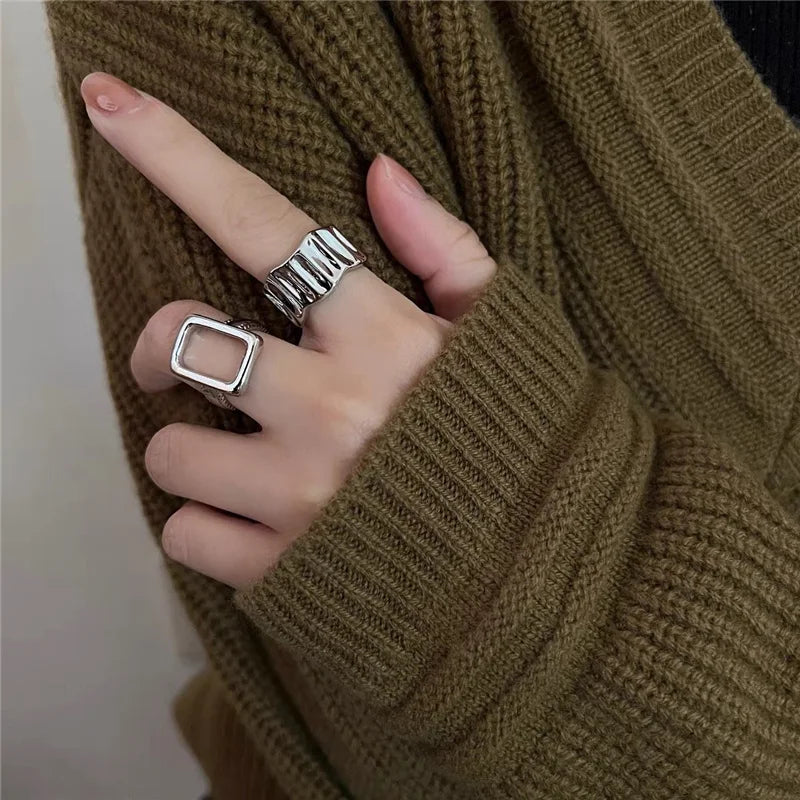 Fashion Silver Color Finger Rings Set for Women 2023 Hot Sale Creative Simple Irregular Geometric Party Jewelry Gift