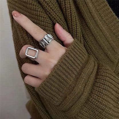 Fashion Silver Color Finger Rings Set for Women 2023 Hot Sale Creative Simple Irregular Geometric Party Jewelry Gift