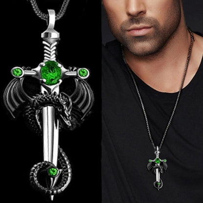 Fashion Men Creative Dragon Sword Necklace Punk Animal Dragon Pendant Hip Hop Necklaces for Men Animal Jewelry Anniversary Gift