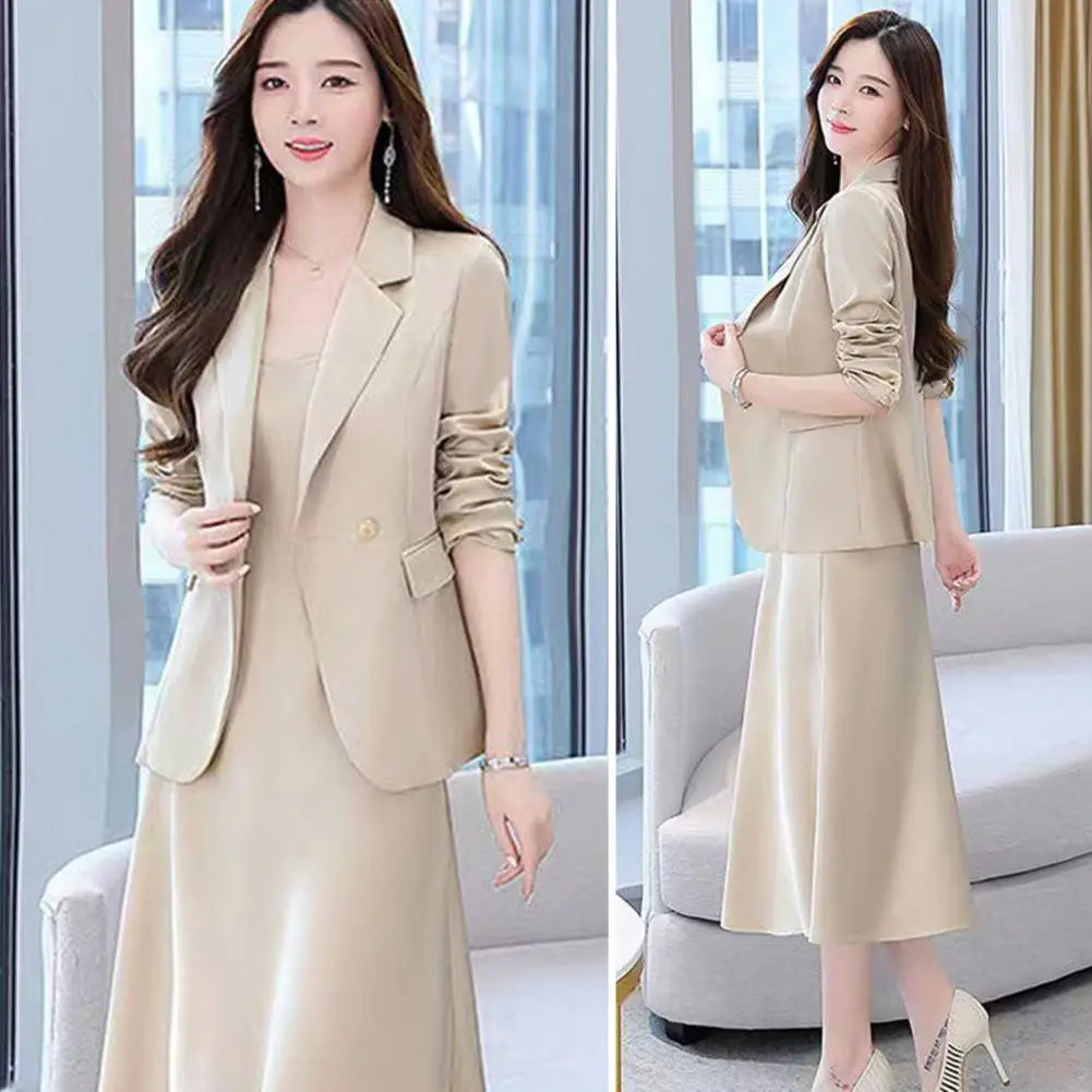 2Pcs/Set Popular Coat Dress Suit Commute Dress-up Elegant Sling Design Women Dress