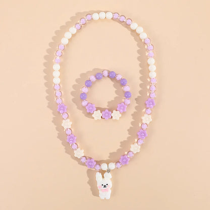Cute Rabbit Pendant Necklace For Girls Bear Heart Beads Necklace For Children Fashion Jewelry Accessories 2023 Wholesale Trendy