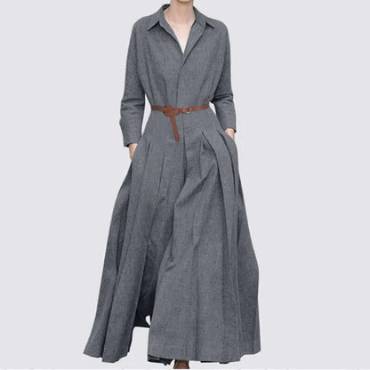 L-5XL 2022 New Solid Color Dress Lapel Casual Spring Autumn Autumn Beltless Loose Plus Size Linen Dress Coa Party Dresses