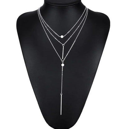 Delysia King Multi-layer Small Dot  Pendant Trendy Stainless Steel Statement Necklaces Woman