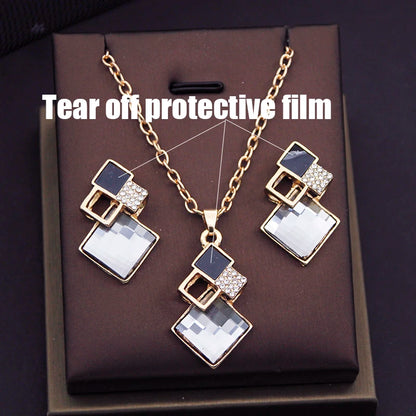 Geometric Square Crystal Jewelry Sets for Women Earrings Pendants Necklace Sets Fashion Accessories