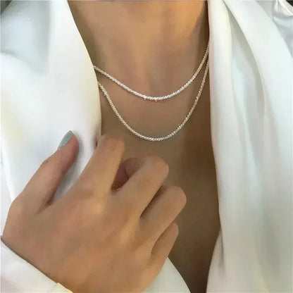 Popular Silver Colour Sparkling Clavicle Chain Choker Necklace Collar For Women Fine Jewelry Wedding Party Birthday Gifts 2023