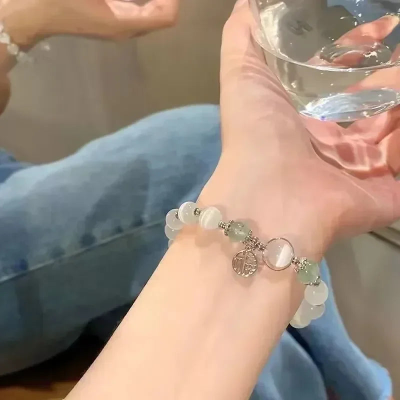 Gioielli da donna Nuovo braccialetto in cristallo al chiaro di luna Bracciale elastico in foglia di lusso con acquamarina leggera 