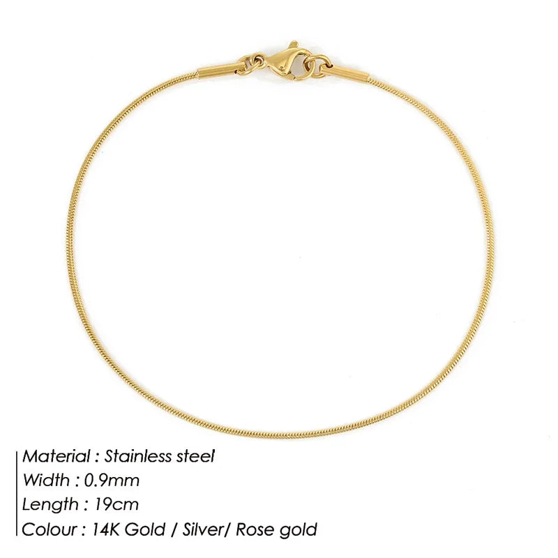 Couples Men Women Gold Color Bracelets for Women Stainless Steel Snake Link Chain Lobster Clasp Snap Button Jewelry