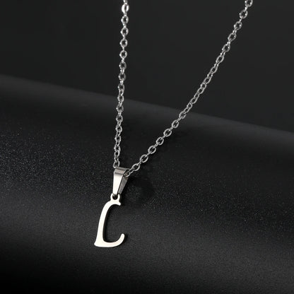 Stainless Steel English Alphabet 26 A-Z Letter Necklace Pendant Women Men Capital Initial Name Necklace Birthday Gift