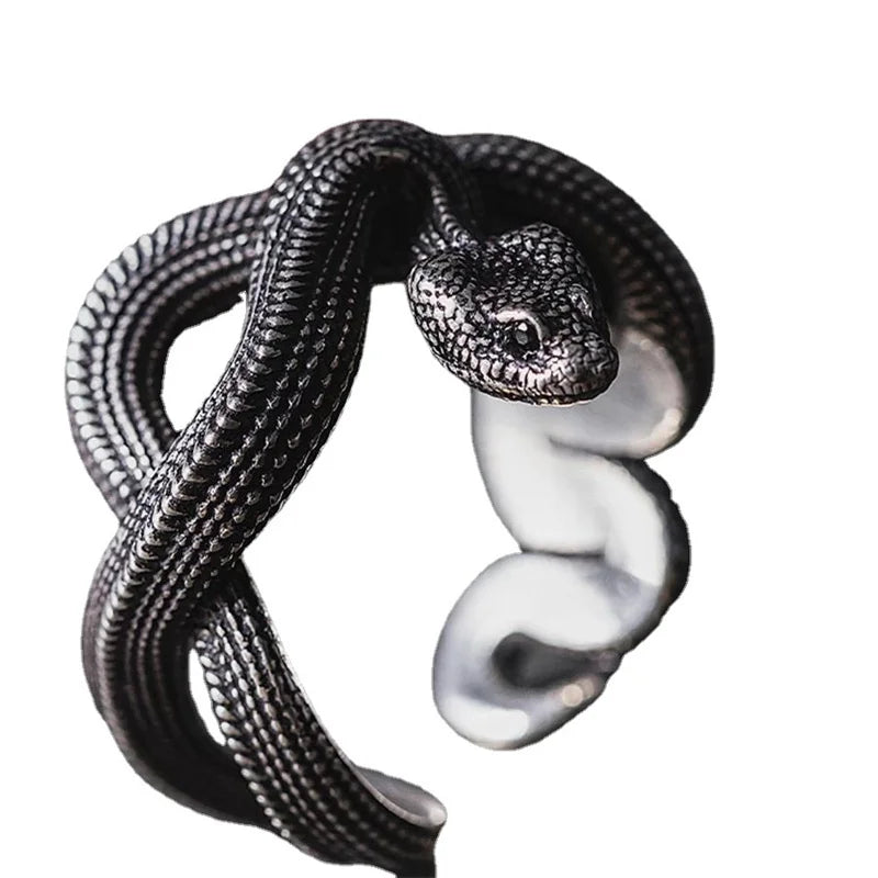 Domineering Vintage Silver Color Snake Ring For Man Snake Handmade Men's Ring National Tide Necklace Pendant Jewelry Accessories