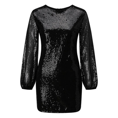 Abito bianco con paillettes per il nuovo anno 2023 Moda donna O-Collo manica lunga Mini abito invernale Primavera Sexy Lady Bodycon Party Dress