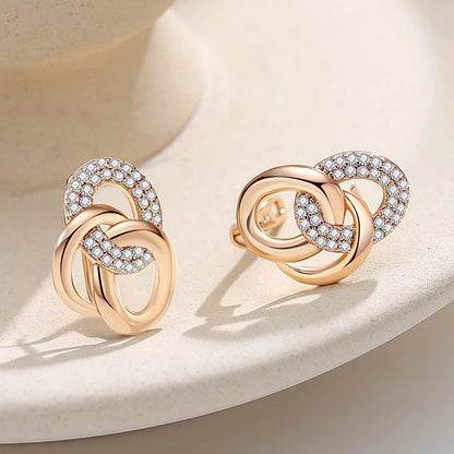 Unique Design Multi-Hoop English Earrings For Women SYOUJYO Natural Zircon Full Paved 585 Rose Gold Color Trendy Jewelry