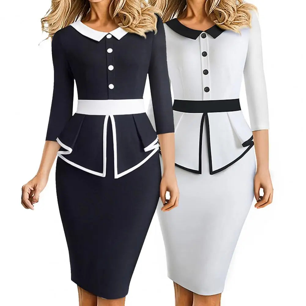 Business Dress  Stylish 3/4 Sleeve Slim Business Dress  Elegant Work Dress