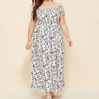 Plus Size Maxi Dress Elastic Chest Wrapped Fine Sewing Long Dress Bohemia Style Off Shoulder Long Dress