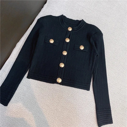 Woman Cropped Cardigan Fashion Women Sweaters Elegant Button Long-Sleeved Knitted Cardigans Sweater Female Jacket Coat 2021