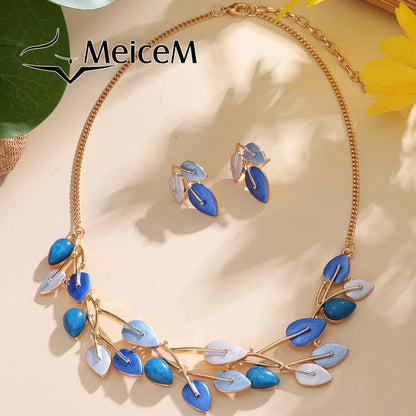 Leaf Necklaces Earrings Sets Fashion Jewelry Neck Elegant Chokers Aesthetic Christmas Gift Wedding Luxury Necklaces for Women