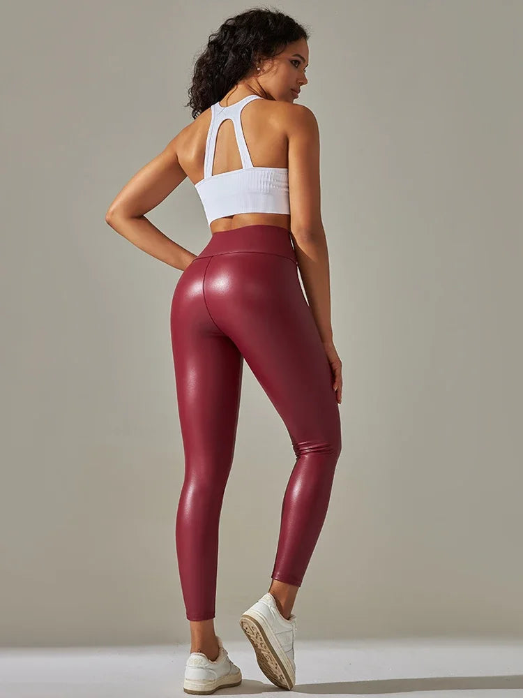 2024  Spring Sexy Fashion PU Leather Pants Women Multicolor High Waist Leather Leggings Plus Size Elastic Slim Skinny Trousers