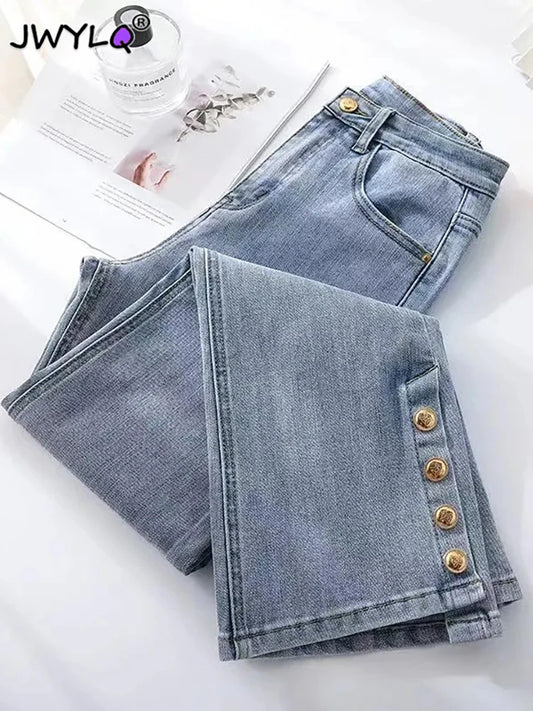 Oversize 5xl Chic Split Bell Bottom Jeans  Classic High Waist Slim Stretch Denim Trousers Spring Autumn Streetwear Women Pants