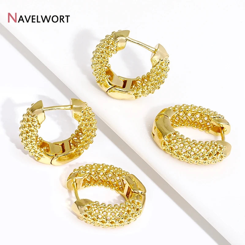 Gold Color Brass Hoop Earring,High Quality Round Hollow Out Huggie Earring,Fashion Earring For Women Party Gifts