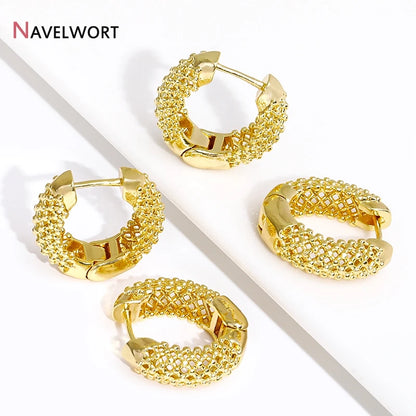 Gold Color Brass Hoop Earring,High Quality Round Hollow Out Huggie Earring,Fashion Earring For Women Party Gifts