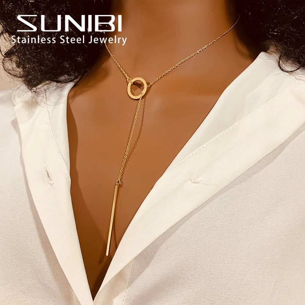 SUNIBI Fashion Stainless Steel Necklace for Woman Personality Infinity Cross Pendant Gold Color Necklaces on Neck Women Jewelry