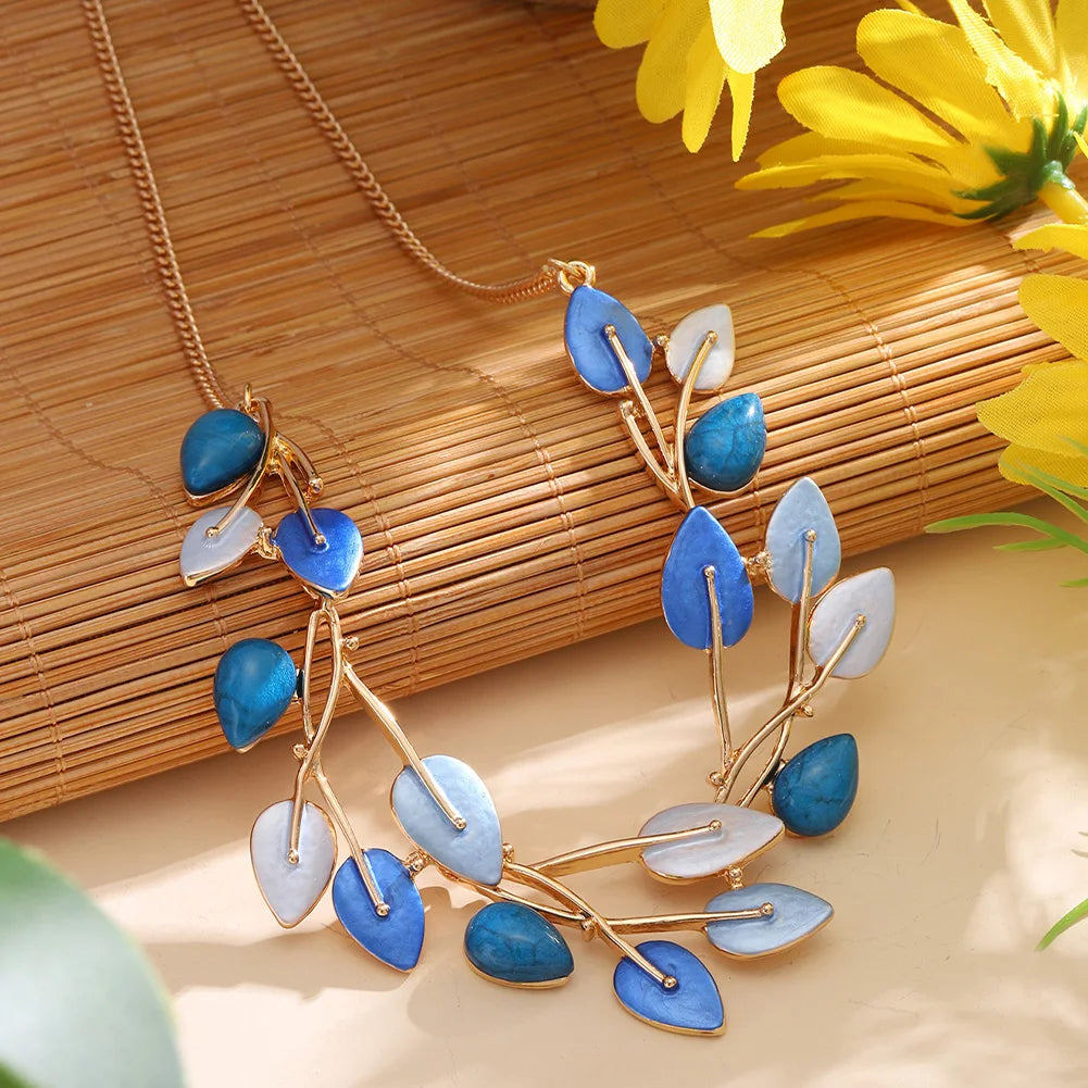 Leaf Necklaces Earrings Sets Fashion Jewelry Neck Elegant Chokers Aesthetic Christmas Gift Wedding Luxury Necklaces for Women