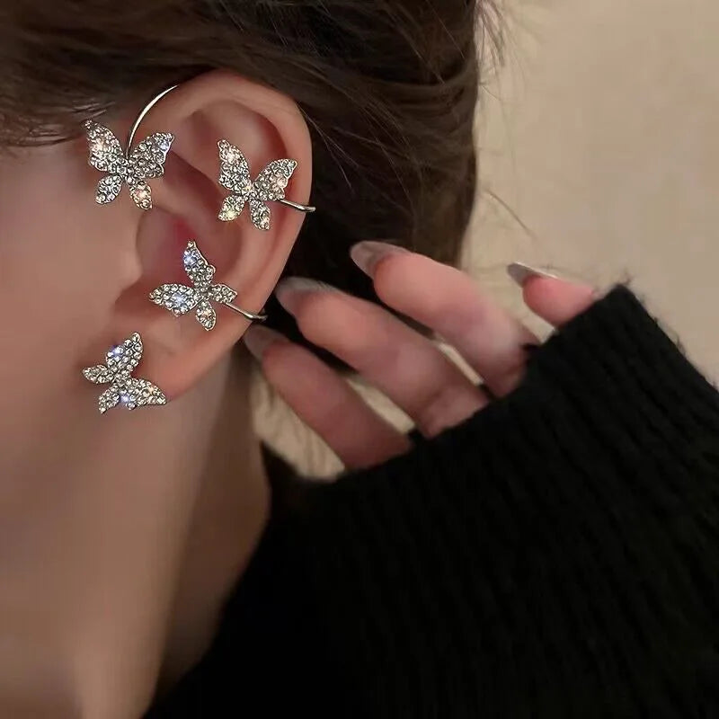 Fashion Zircon Butterfly Ear Clips Sparkling Rhinestone Ear Cuff Clips Earrings Without Piercing For Women Wedding Jewelry Gifts