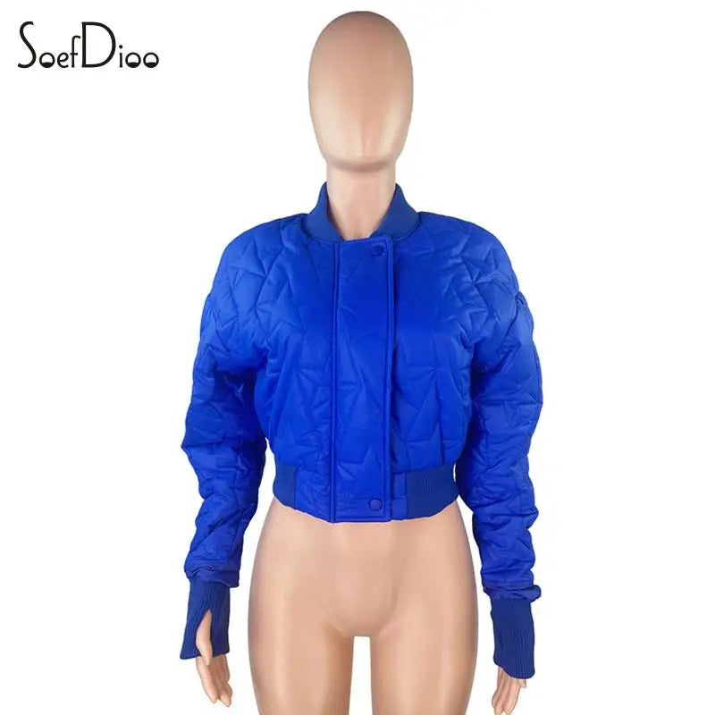 Soefdioo Star Emboss Casual Zipper Fly Patchwork Long Sleeve Short Parkas Jacket Thick Warm Women 2023 Winter Street Outwear