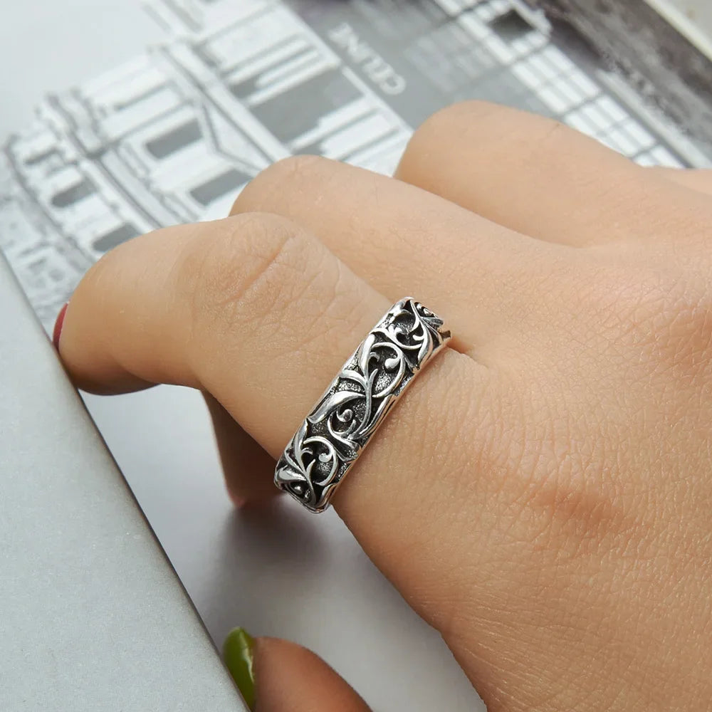 Gothic Personality Cross Sterling Silver Rings Men and Women Lovers Trendsetter Retro Thai Silver Eternal Rattan Ring Jewelry