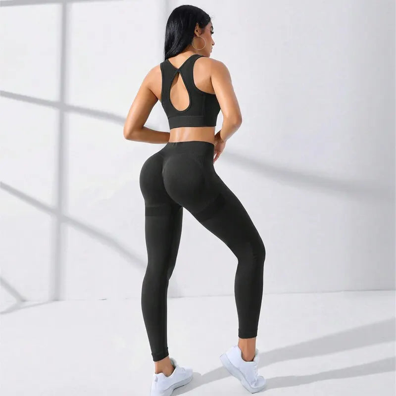 Yoga Basic 2pcs Seamless High Stretch Yoga Set Tracksuit Gym Set Crisscross