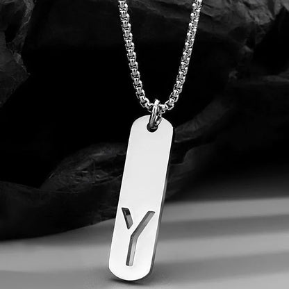 Rinhoo Cool Men's Jewelry Stainless Steel Initial Name Bar Necklace for Men Thick Geometric Bar Pendant with A-Z Letters Choker