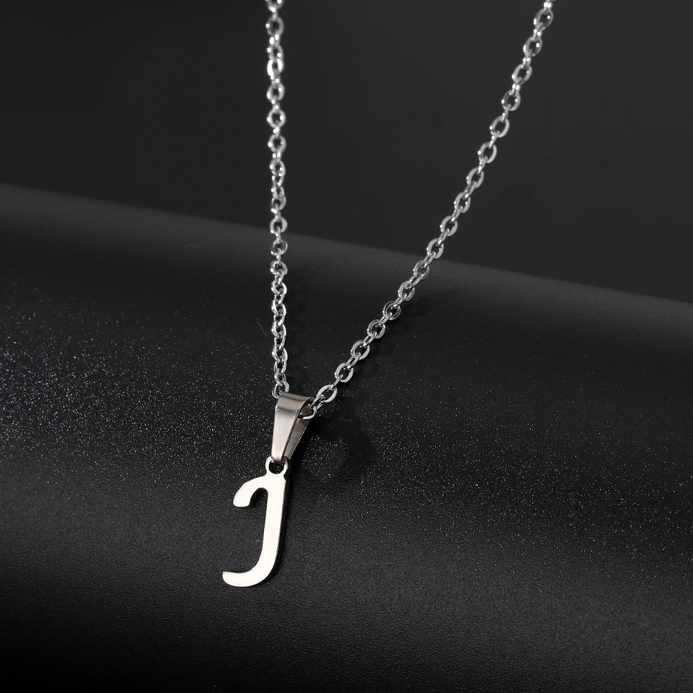 Stainless Steel English Alphabet 26 A-Z Letter Necklace Pendant Women Men Capital Initial Name Necklace Birthday Gift