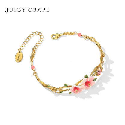 Juicy Grape 2023New Exquisite Floral Bracelet Hibiscus Dragonfly Bracelet 18K Gold Plated Enameled Craft Adjustable Chain Design