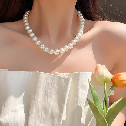 New Trend Elegant Jewelry Wedding Big Pearl Necklace For Women White Imitation Pearl Choker Necklace For Party Gifts