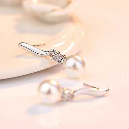 High Quality Woman's 925 Sterling Silver Jewelry New Crystal Pearl Stud Earrings XY0233