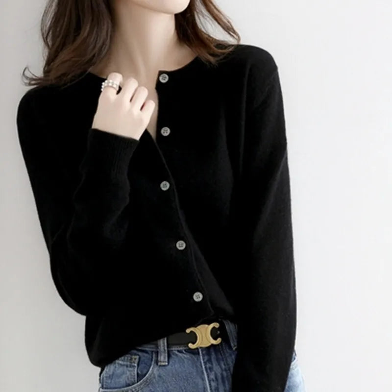 Women Cardigans Sweater O-neck Spring Autumn Knitted Cashmere Cardigans Solid Single Breasted Womens Sweaters 2022