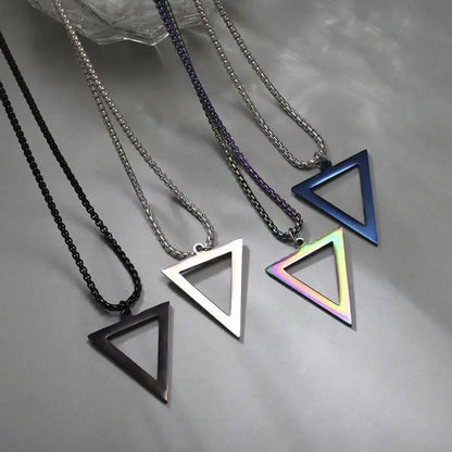 Vintage Fashion Men Jewellery Black Triangle Necklace for Men Stainless Steel Chain for Men Geometric Pendant Punk Party Jewelry