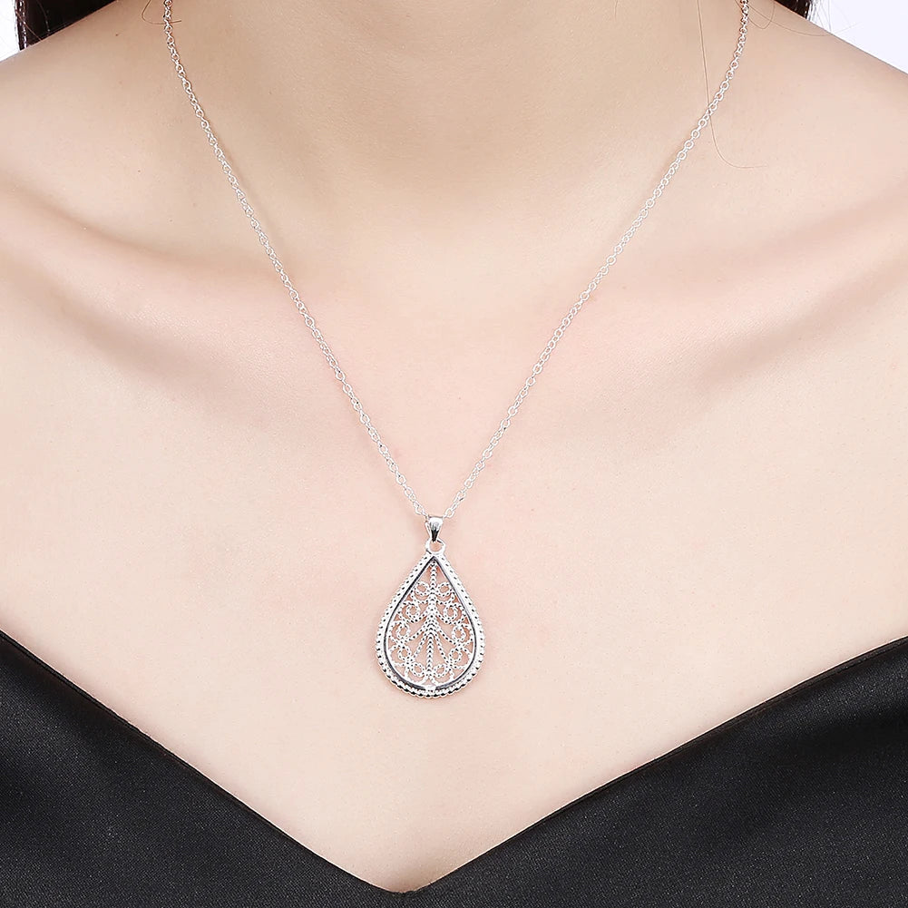 Fine 925 sterling Silver elegant water drop pattern Pendant Necklace earring For Women luxury fashion party wedding Jewelry sets