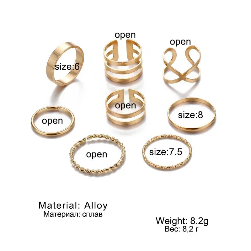 Golden Ring Bohemian Creative Retro Simple Multi-Layer Opening Cross Twist Ring Set  Jewelry For Women Geometric Ring