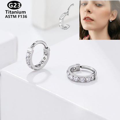 G23 Titanium 16G Women Round Earrings Shiny Zircon Ear Cartilage Tragus Helix Piercing Ring Body Jewelry