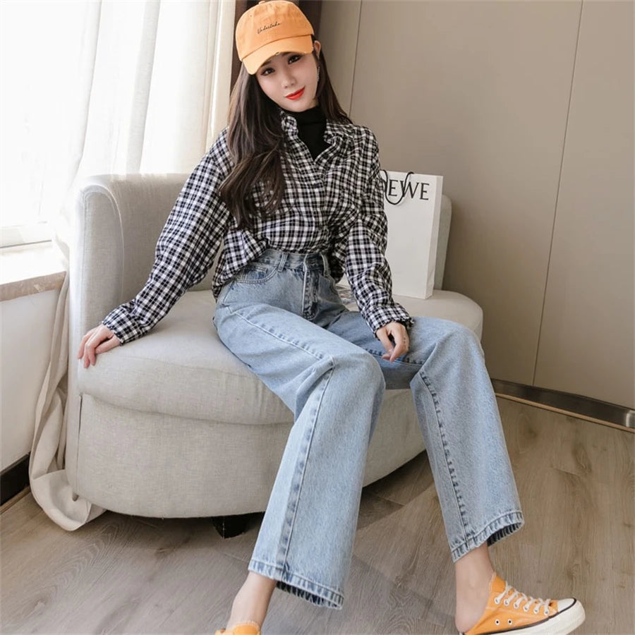 Korean High Waist Loose Straight Pants Woman Spring Autumn Streetwear Baggy Jeans 2023 Classic Washed Denim Trousers Vaqueros