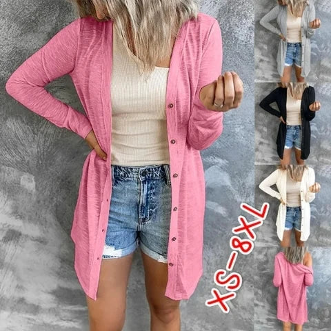 Plus Size Fashion Women Spring and Autumn Casual Tops Solid Color Long Sleeve Open Front Cardigan Coat Ladies Loose Blous