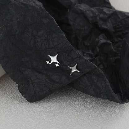 CIAXY Silver Color Asymmetric Four-pointed Star Earrings for Women Super Fairy Stud Earring Simple Jewelry Hot Sale Gift