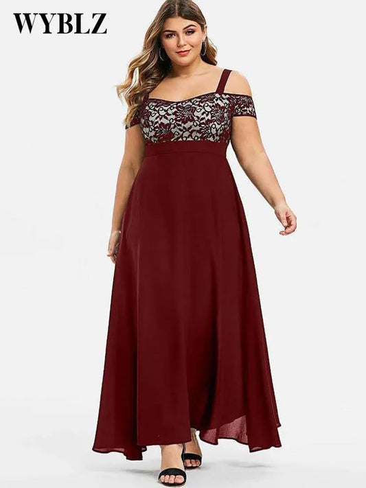 Abiti taglie forti per donna 4XL 5XL Abito in chiffon con reggicalze in pizzo con stampa floreale Abito lungo elegante da sera Abiti da festa di Capodanno