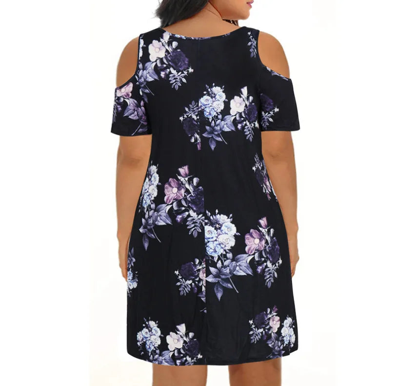 Big Size Clothing 2023 Summer Loose Woman Dress Elegant Sexy Off The Shoulder Flowers Printed Plus Size Dress Mom Vestidos