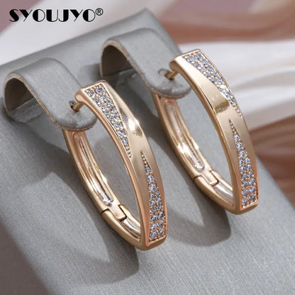 SYOUJYO Trendy 585 Rose Golden Hoop Earrings For Women Vintage Bride Wedding Jewelry Cubic Zircon Luxury English Earrings