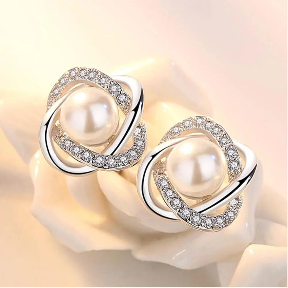 Orecchini in argento sterling 925 di lusso Orecchini con perla di zircone Twist Orecchini di lusso per donne Brincos Pendientes Bijoux