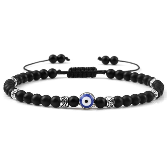 Evil Eye Bracelet 4mm Natural Black Matte Lava Stone Beads Handmade Braided Bracelet for Men Women Yoga Reiki Adjustable Jewelry