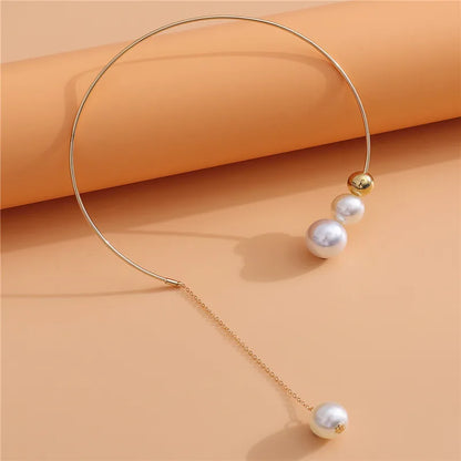 New Geometric Simple Round Bead Opening Adjustable Metal Collar Cold Wind Imitation Pearl Necklace for Women Boho Jewelry Gift