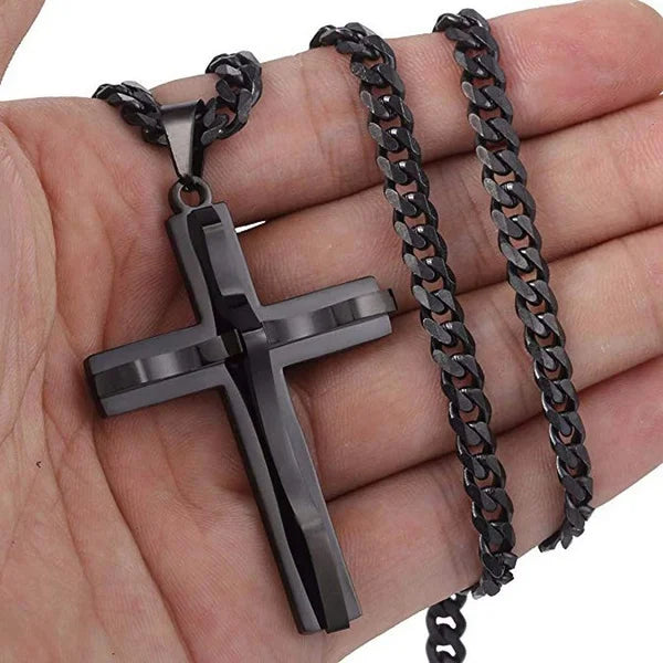 Luxury Mens Jewellery Cross Necklace Men Faith Jewelry Stainless Steel Necklace Chain Necklace Hip Hop Punk Party Accessories